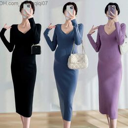 Maternity Dresses 195# Autumn and Winter Sexy Hot Knitted Pregnant Women's Long Dress Elegant A-line Ultra Thin Sweater Pregnant Women's Pregnant Women's Dress Z230728