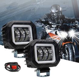 Motorcycle Lighting 80W Angel Eyes Motorcycle Spotlights Headlight Car LED Work Light 24V Waterproof For Offroad Truck Driving Automobile Accessorie x0728