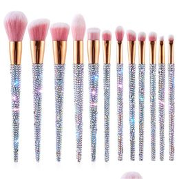 Other Health Beauty Items 12Pcs Custom Logo Bling Make Up Rhinestone Synthetic Diamond Glitter Sparkle Makeup Brush Set Drop Delive Dhf5F