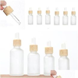 Packing Bottles 10Ml 15Ml 20Ml 30Ml 50Ml Frosted Glass Dropper Bottle With Imitated Bamboo Cap Liquid Vials For Cosmetic Per Drop Deli Othgk
