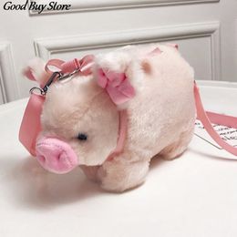 Evening Bags Plush Stuffed Animal Crossbody Lovely Pig Shoulder Bag Women Soft Winter Phone Purse Cartoon Handbags Key Money Storage 230727