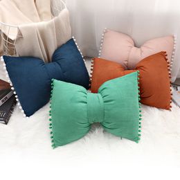 Cushion Decorative Pillow Cilected Nordic Ins Cute Bow Cushion Solid Colour Princess Seat Chair Sofa Decorative Throw Pillows Pompom Cushions 230727