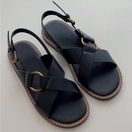 Sandals Maxdutti Fashion Shoes 2023 Cross Strap Retro Roman Ladies Women Leather Comfortable Breathable Flat