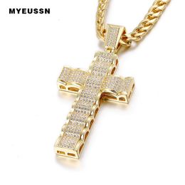 Chokers Wave-Shaped Large Cross Pendant Iced Out Bling Crystal Fashion Chain Necklace Men Rapper Hip Hop Jewellery Cuba's Necklace 230728