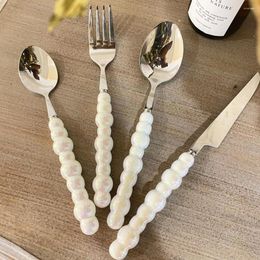 Dinnerware Sets Europe Fashion Pearl Cutlery Set Stainless Steel Creativity Handle Knife Fork Spoon Ceramic Gift Flatware Tableware Pea S6N0