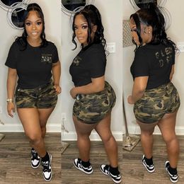 Womens Tracksuits Summer Sports Outfits Letter Print Camo Short Sleeve Shorts Set For Women Designer Ladies T Shirt And Shorts Jogging Suits