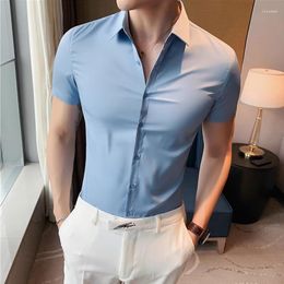 Men's Casual Shirts Luxury Short Sleeve Business Formal Men Dress Shirt Summer Slim Fit Social Camisa Masculina Fashion Solid Color 4XL