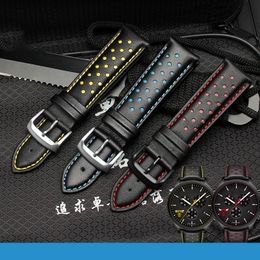 Watch Bands 20 22mm Genuine Leather Watchband Charm Leather Bracelet Sport Watch Strap Mens Wristwatches Band Belts Black Blue Red Stitched 230728