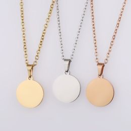 Chokers 10Pcs 45cm 50cm 60cm Custom Name Round Disc Pendant Necklace Mirror Polish Stainless Steel Chain Necklace For Womens 230728