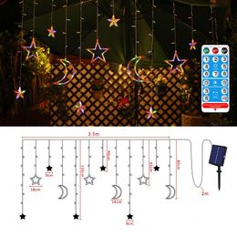 Garden Decorations Moon Star Solar Lamp LED String Lights Outdoor Fairy Curtain Light for Christmas Party Patio Garland Holiday Decor 230727