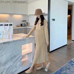 Maternity Dresses Latest Autumn and Winter Fashion Knitted Pregnant Women's Long Dress V-Neck Ultra Thin Ruffled hem Pregnant Women's Dress Z230728