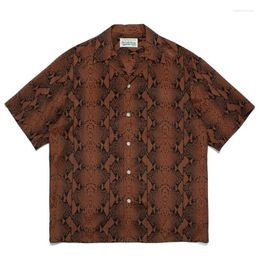 Men's Casual Shirts 23ssWACKO MARIA Snakeskin Patterned Short Sleeve Shirt High Quality Summer Travel Holiday For Men And Women