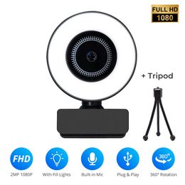 Webcams 1080P Webcam Auto Focus Mini Camera Plug with Light Round Lens Web for PC Laptop