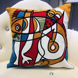 Pillow Case High Quality Funda De Cojin Picasso Abstract Embroidered Cover Canvas Single sided Sofa Embroidery Cushion 230727