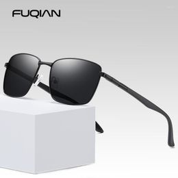 Sunglasses FUQIAN Square Men Polarised Brand Design Rectangle Metal Male Sun Glasses High Quality Driving Shades UV400