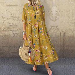 Casual Dresses Ladies A-line Dress Vintage Floral Print Maxi Breathable Soft Elegant Summer Fashion Comfortable Fabric