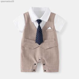 Baby Boy Gentleman White Shirt Vest Bowtie Tuxedo Onesie Jumpsuit Overall Romper L230712