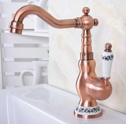 Bathroom Sink Faucets Antique Red Copper Basin 360 Rotation Single Handle Tap Mixer Taps Vessel Faucet Tnf639