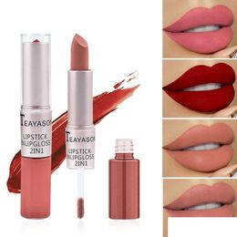 Other Health Beauty Items Wholesale 12 Colors Waterproof Nude Matte Veet Glossy Lip Gloss Lipstick Balm Sexy Women Fashion Makeup Dhrqc