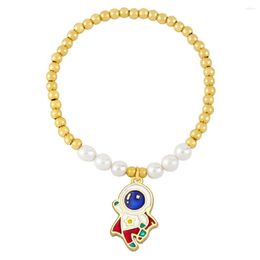 Charm Bracelets Trendy Colourful Enamel Astronaut Pendant Bangle For Women Men Lovely Gift Jewellery Pearl Copper Beaded Handmade Stretch