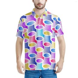 Men's Polos Geometry Striped 3D Multicolor Patterns Summer Smart Casual Polo Shirt Short Sleeve Clothing Holiday Beach Party