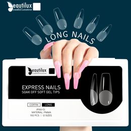 False Nails Beautilux Nail fake Nails Extension System Full Cover Sculpted Clear Stiletto Coffin False Nail Tips American Capsule 552pcs/box 230728