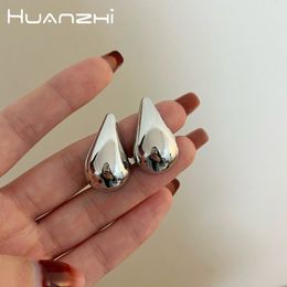 Stud HUANZHI Large Water Drop Earrings for Women Girls Metal Smooth Simple Design Trendy Chunky Jewellery Gifts Commute 2023 230727