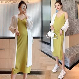 Maternity Dresses 2PCS/Set Autumn/Winter Korean Fashion Knitted Pregnant Women's Sweater Dress One Thin Thread Suitable for Lovely Pregnant Women Z230728