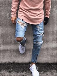 Men's Jeans Men Streetwear Knee Ripped Skinny Hip Hop Fashion Estroyed Hole Pants Stretch Casual Big Size Clothes Denim Trousers