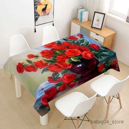 Table Cloth Red Rose Valentine's Day Candlelight Dinner Printed Tablecloth Wedding Decoration Dining Table Coffee Table Tablecloth Tapete R230819