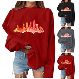 Women's Hoodies American Retro Flame Printed For Womens Oversized Pullover Long Sleeve Sweatshirt Hoodie Sweater Teen Fall Blouse Clothes