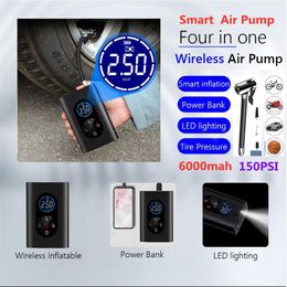 150psi Rechargeable Air Inflator Pump with LED Lamp for Car Motorcycle Bicycle Tyre Tyre Balls Smart Digital Inflatable Wireless E246R