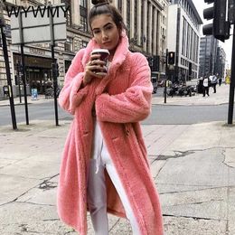 Women's Fur Faux Fur WYWMY Pink Long Teddy Jacket Coat Women Winter Thick Warm Oversized Chunky Outerwear Overcoat Women Faux Lambswool Fur Coats HKD230727