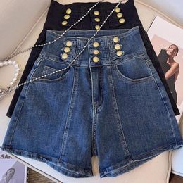 Women's Shorts Summer Fashion Versatile Women Loose Denim High Waist Three-Breasted All-Matching Simple Pockets Washed Female Short Pant