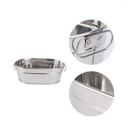 Dinnerware Sets Mini Pail Buckets Stainless Steel Container Metal Oval Tub Seafood Bucket Storage Box Cold Drink