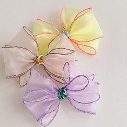 Hair Accessories Korean Style Mesh Fabric Big Bow Clips For Child Kids Lace Floral Top Clip Hairpin Barrettes Hairgrips Girls Accessory