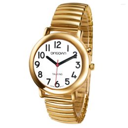 Wristwatches QINGQIAN French Talking Watch Suitable For The Elderly And Visually Impaired Alloy Shell Stainless Steel Strip Unisex