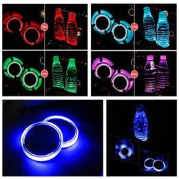 2X Car LED Light Cup Holder Automotive Interior USB Colorful Atmosphere Lights Lamp Drink Holder Anti-Slip Mat Auto Products315L