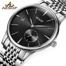 Aesop Watch Men Automatic Mechanical Watch Sapphire Crystal Thin Wrist Wristwatch Minimalist Male Clock Men Relogio Masculino247A