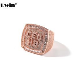 Wedding Rings UWIN Custom Letter Ring All Ice Cubic zirconia Personalised Name Party Ring Fashion Hip Hop Jewellery for Men and Women 230727