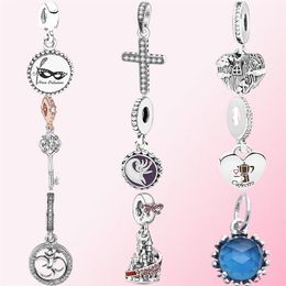 2022 100% 925 Sterling Silver Necklaces 11 Family Sweet Heart Cross Midnight Star Holiday Castle Coffee Sunglasses Charm286C