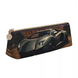 Luxury Sports Car Triangle Pencil Case Gothic Mystic Stationery Large Capacity Zipper Box For Child Retro Leather Pen Bag