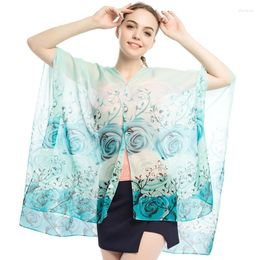 Scarves 2023 Women Summer Scarf Shawl Poncho Flower Printed Sunscreen Sun Protection Beach Bikini Cover Soft