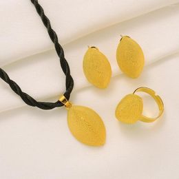 Necklace Earrings Set Ethiopian Geometric Nicely Jewellery Ring Gold Colour Eritrea Kid Men Women's Habesha Wedding Party Gift
