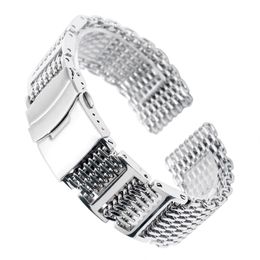 Watch Bands 202224mm HQ Shark Mesh Silver Stainless Steel Watchband Replacement Bracelet Men Folding Clasp with Safety Band Strap 230727