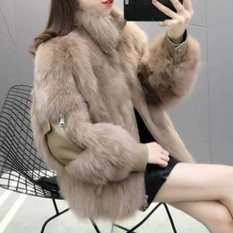 Women's Fur Faux Fur Lucyever Winter Warm Faux Fur Coat Women Fashion Zipper Stand Collar Faux Fur Jacket Woman High Quality Thick Plush Overcoat HKD230727