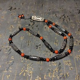 Chains Tibetan Natural Agate Black And White 21 Eye Heavenly Beads Paired With Red Separated Bead Necklace