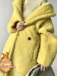 Women's Fur Faux Fur Women Winter Long Faux Fur Warm Coat Elegant Double Breasted Jacket Female Thick Teddy Bear Coat Loose Faux Lamb Fur Outwear HKD230727