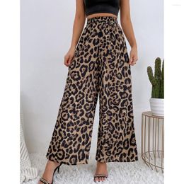 Women's Pants Women Leopard Print Loose Elastic Waist Wide Leg Trousers