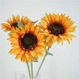 Decorative Flowers 2Pc Moisturising Sunflower Artificial Real Touch Realistic Fake Flowres Home Decoration Party Wedding Flower Arrangement